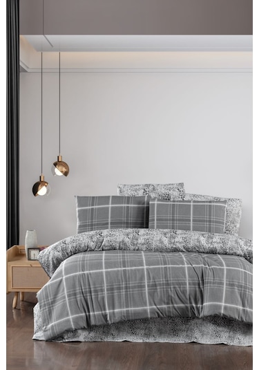 Ranforce Light Safir Gri Çift Kişilik Nevresim Takımı Gri - Beyaz