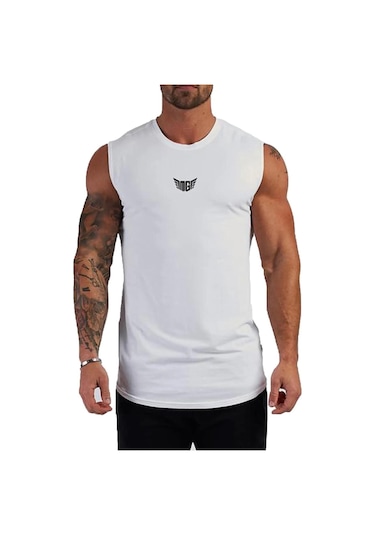 Erkek Nem Emici Hızlı Kuruma Atletik Teknik Performans Sporcu Sıfır Kol T-shirt Mg-atlet Beyaz