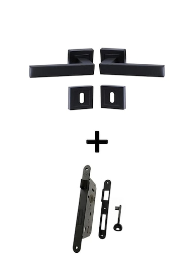 Kare Rozetli Kapı Kolu Oda Siyah/40mm Sessiz Oda Kapı Kilidi Siya
