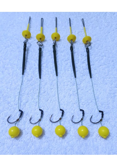 5 Adet Küspe Telli Yüzen 14 Mm Sarı Boncuk'lu Sazan Rig Takımı