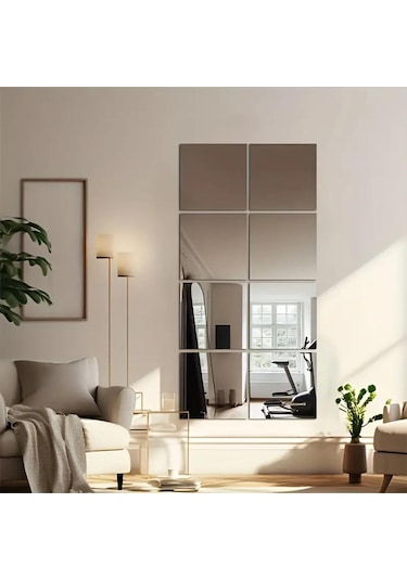 Kare Pleksi Ayna 35x35cm 4 Adet - Silver Gümüş