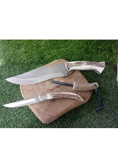 Tctknives El Yapımı Av Kamp Kılıflı Bıçak 003 Kahverengi - Krem