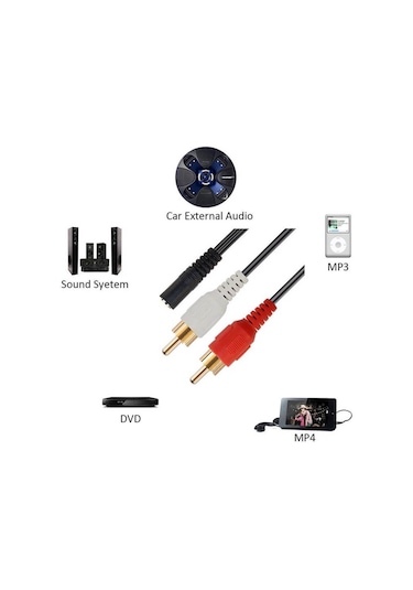 3.5mm Stereo Dişi to 2 RCA Erkek Tos Ses Kablosu - AUX Dönüştürücü Kablo - 30cm