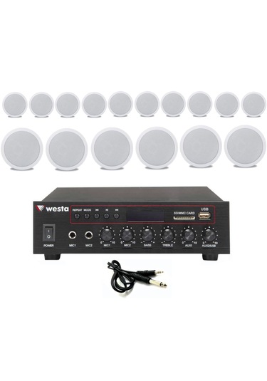 16 Lı Beyaz Tavan Hoparlörlü 100v Kafe Mağaza Ses Sistemi