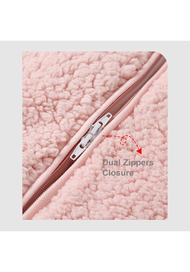 Moveevo A711 Bebek Sonbahar Ve Kış Kalın Kuzu Derisi Bacak Uyku Tulumu Çift Fermuarlı Tasarım Kapşonlu Pembe Pembe