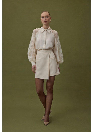Sateen Talia Şort Etek - Bej-137064 Bej