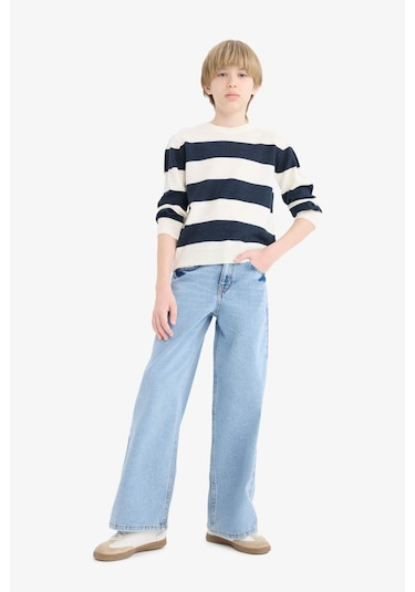 Defacto Erkek Çocuk Bisiklet Yaka Çizgili Triko Kazak C1710a825auer113 Ekru