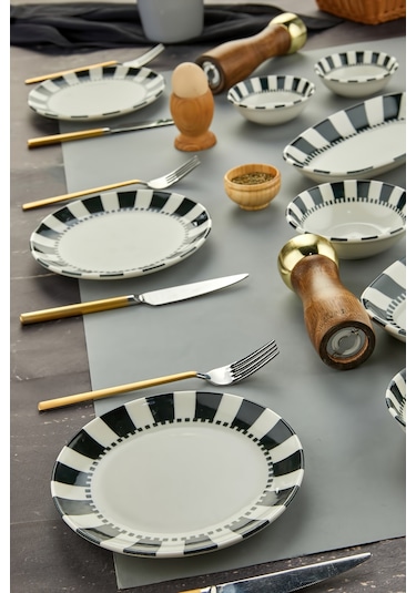 Cooker 14 Parça Pure Porselen Kahvaltı Seti Siyah-beyaz Ckr4201 Siyah - Beyaz