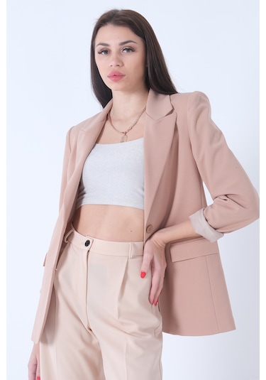 Feminist Bej Vatkalı Astarlı Blazer Ceket 0105110.55 Bej