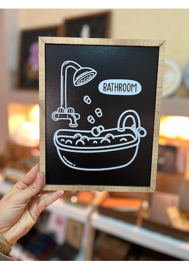 Ahşap Çerçeve-tuvalet Banyo Tablo-duvar Dekorasyonu- Ahşap - Siyah