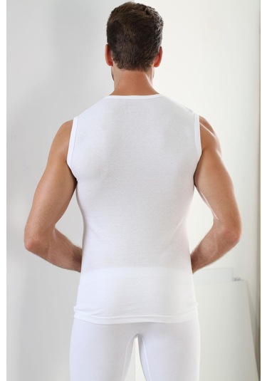 Erkek Beyaz - Siyah Tişört Sıfır Kol Sıfır Yaka Kolsuz Atlet 2'li %100 Pamuk-beyaz- Siyah