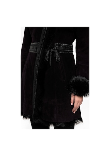 Mürdüm Seline Triko Kapüonlu Hakiki Deri Kürk Kaban-mürdüm Mürdüm