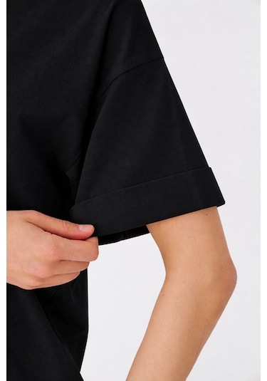 Hdm Kadın Siyah Basic Oversize %100 Pamuklu Rahat Kesim Günlük Tişört - H6041