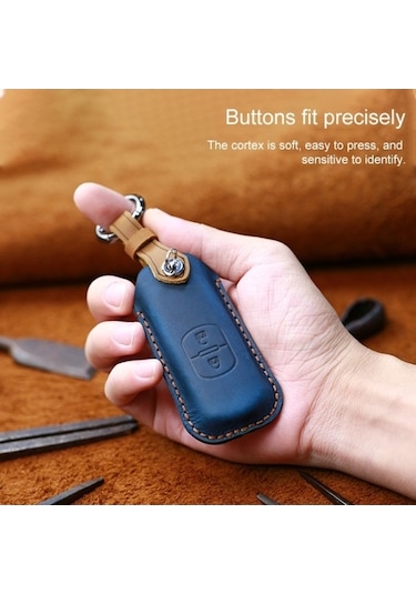 Tongxida Mazda Eski Stil Hallmo Inek Derisi Anahtar Koruyucu Kapak Mavi 3 Anahtar 2 Adet