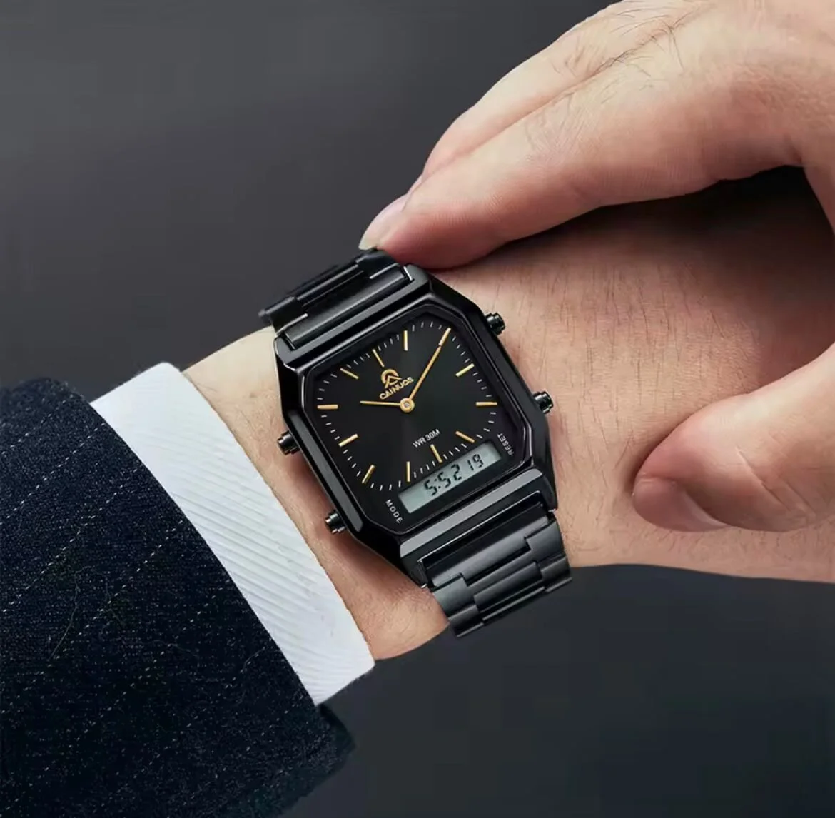 Caınuos Dijital Analog Erkek Kol Saati Siyah