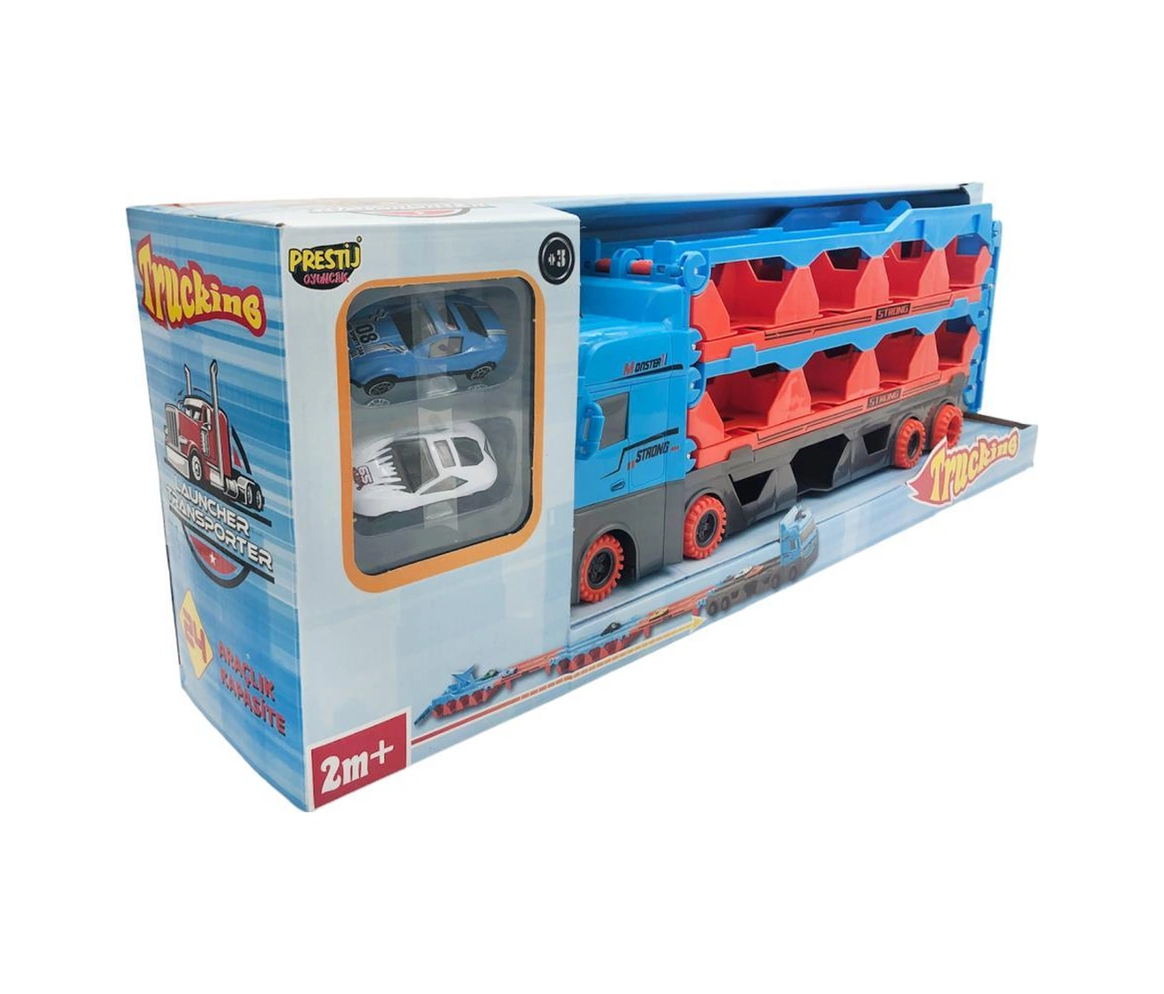 Farbu Oyuncak Sürat Pistli Tır, 2 Mt Pist Tek Kol Fırlatıcı 24 Araç Kapasiteli Taşıyıcı Tır, 2 Adet Araba İçerir Mavi Mavİ