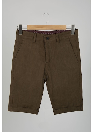 Terapi Men Erkek Ahşap Kahve Slim Fit Keten Şort Ahşap Kahve