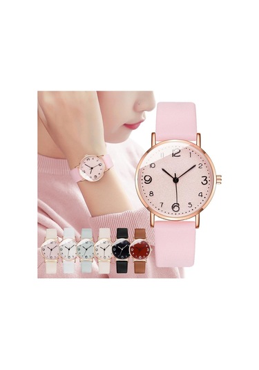 Pembe Lüks Kadın Bilezik Saatler Seti Bayanlar Basit Taklidi Bilezik Izle Moda Zarif Deri Kayış Kuvars Kol Saati Doğum Günü Hediyesi Kadınlar İçin