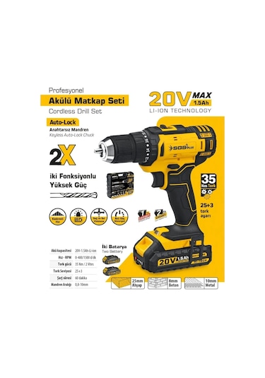 Sgs Plus SGS5249 Plastik Kutulu 20 Volt / 1.5 A Akülü Darbesiz Matkap