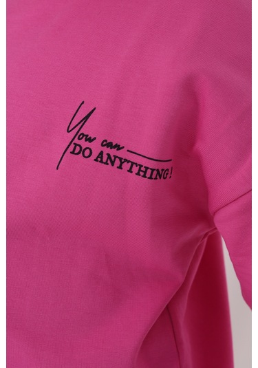 Toontoy Kız Çocuk Göğsü Yazı Baskılı Elbise Fuşya