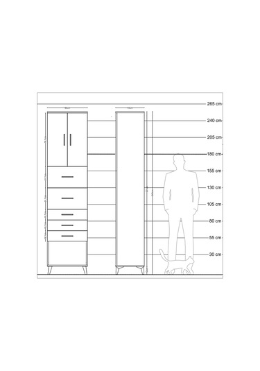 Hyperion Dolap 2 Raflı 5 Çekmeceli 2 Kapaklı 60x44x243 Çam-an... Çam