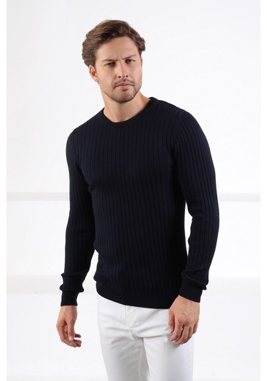 Ferraro Lacivert Bisiklet Yaka Fitilli Erkek Kazak Koyu Lacivert