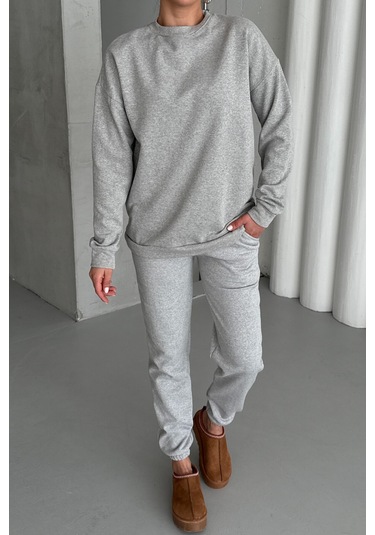 Modagen Kadın Grimelanj Bisiklet Yaka Düz Alt-üst Eşofman Takım Griii