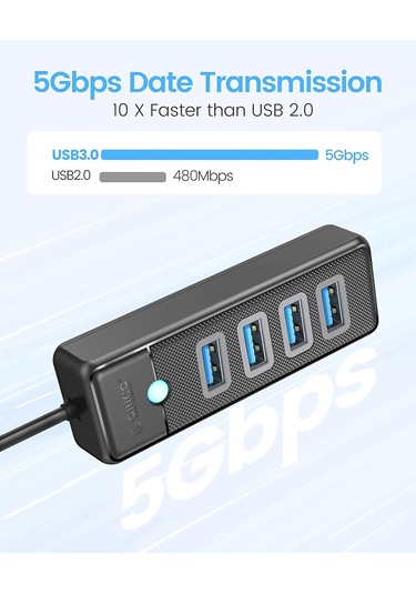 Orico Type-C to USB-A 3.0 4 Portlu Ultra Slim USB Çoklayıcı Hub Siyah
