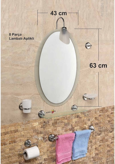 Dev Büyük 8Li 63X43Cm Otel Banyo Cafe Wc Tuvalet Lavabo Ayna Seti