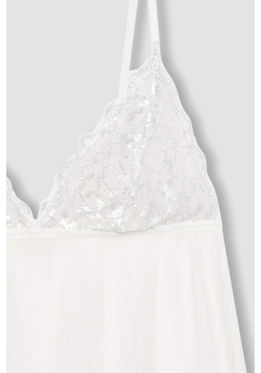 DeFacto Bridal Dantel Beyaz Askılı Pijama Üstü-Fall in Love B0208AX24SPWT46