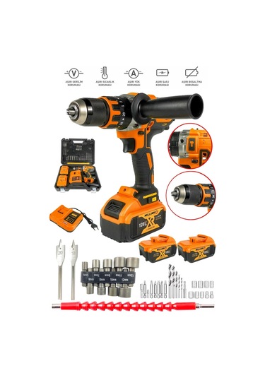 128 V 10 Ah Bakır Sargılı Darbeli Şarjlı Matkap Çift Akülü Vidala