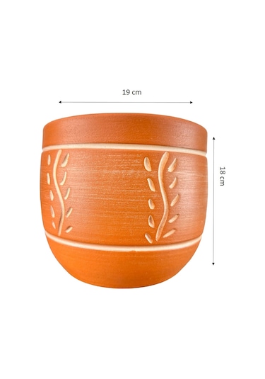 Bitki Tasarımı Ev Dekorasyon Nakış Desenli Toprak Saksı Saksılık Salon Çiçeklik - 19 CM