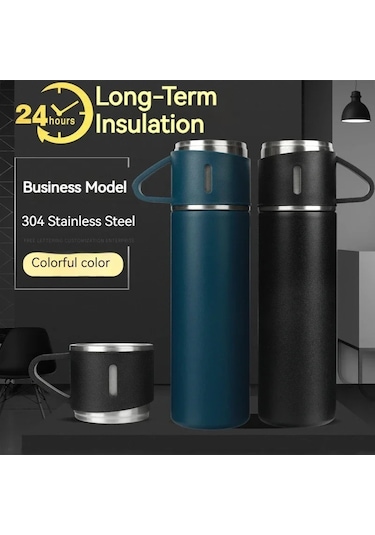 Paslanmaz Çelik Termos Bardak - 3 Kapaklı  Kutusu İle