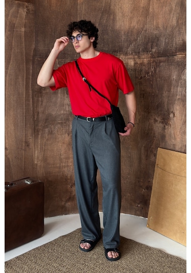Hyman Erkek %100 Pamuk Oversize Basic T-shirt Kırmızı