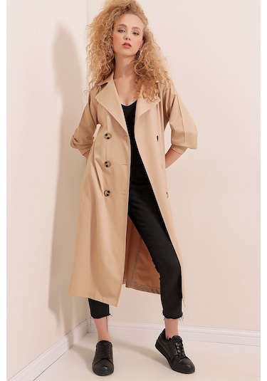 Bigdart 5853 Kruvaze Yaka Trençkot - Vizon 001