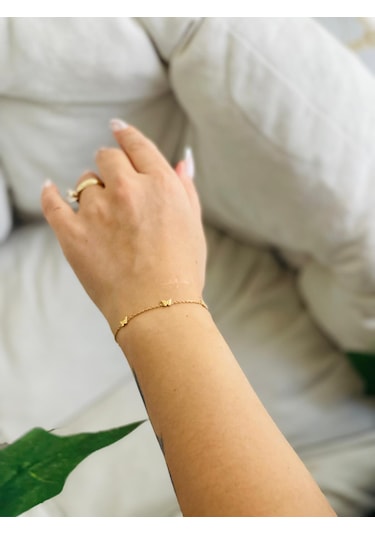 Mor Takı Minimal Kelebek Detaylı Çelik Bileklik
