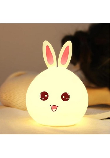 Pembe Tavşan Led Gece Lambası Çocuk Bebek Çocuk Başucu Lambası Renkli Silikon Dokunmatik Sensör Dokunun Kontrol Gece Lambası