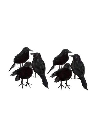 Neevoyu 6 Adet Siyah Tüylü Taklit Kargalar - Halloween Parti Dekorasyonu, İç/diş Mekan Dekoratif Figürler