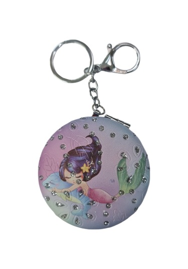 Gigi Panda Anahtarlıklı Deniz Kızı Desenli Katlanır Makyaj Aynası Mor