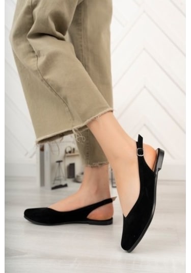 Kadın Misty Siyah Süet Arkası Acık Sivri Burun Günlük Babet Siyah Süet Siyah