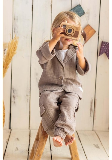 Oliventhekid Müslin Kumaş Kargo Pantolon Vizon Vizon