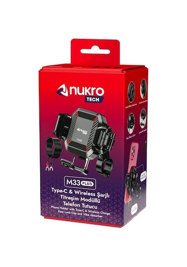 Nukrotech M33 Plus Titreşim Modüllü Telefon Tutucu Kablosuz Ve Type-c Şarjlı Siyah