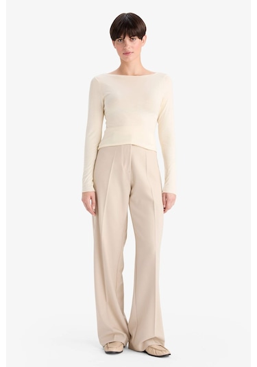 Defacto Modal Kaşmir Yumuşak Dokulu Kayık Yaka Uzun Kollu Üst-fall İn Love F2264ax25auer100 Ekru