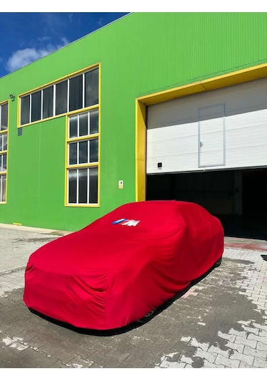 Bmw E30 Araba Brandası Bmw Logo Kırmızı Branda Penye Kumaş Oto Branda