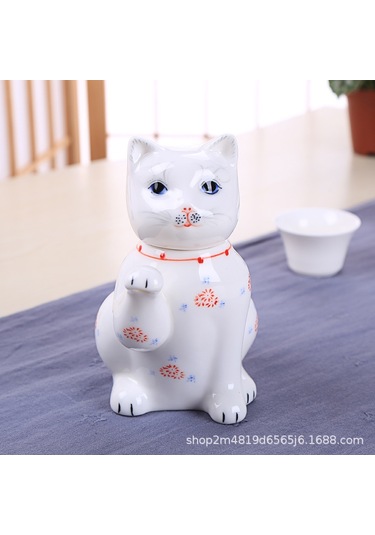 Seramik Şanslı Kedi Pot Sevimli Seramik Kedi Karaf 280 Ml