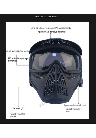 Primepickings Taktik Saha Koruyucu Maske Açık Sürüş Koruması Büyük Maske Altın