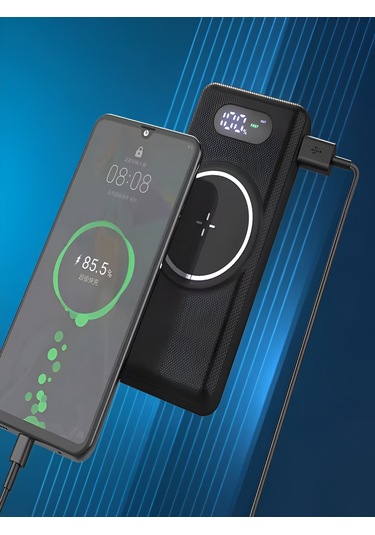 10000mah Pd 22.5w Kablosuz & Kablolu Powerbank Wireless 15w, Usb, Micro & Type-c, İphone Uyumlu Siyah - Siyah