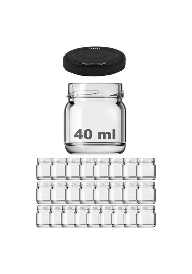 Afracam 40 Ml Metal Kapaklı Şeffaf Cam Kavanoz 25 Adet Siyah