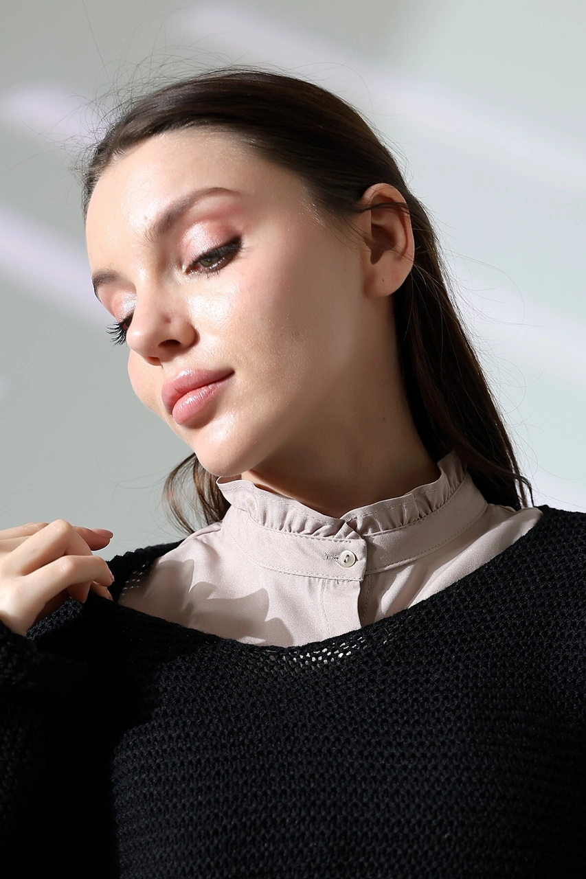 Schık Schık Pamuklu Fırfır Yaka Çıkarılabilir Yarım Gömlek Vizon Sckwm24gml02 Vizon