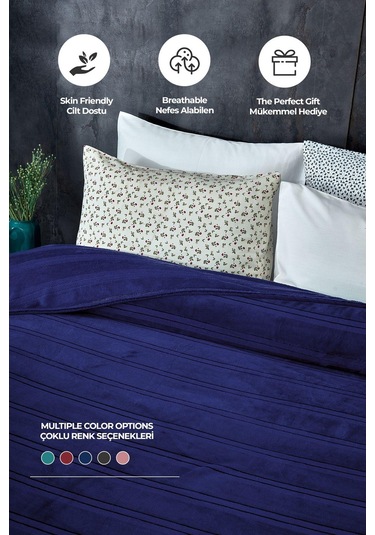 Evlen Home Mayer Supersoft Yumuşak Çift Kişilik Battaniye 180x230 Cm Lacivert Pudra
